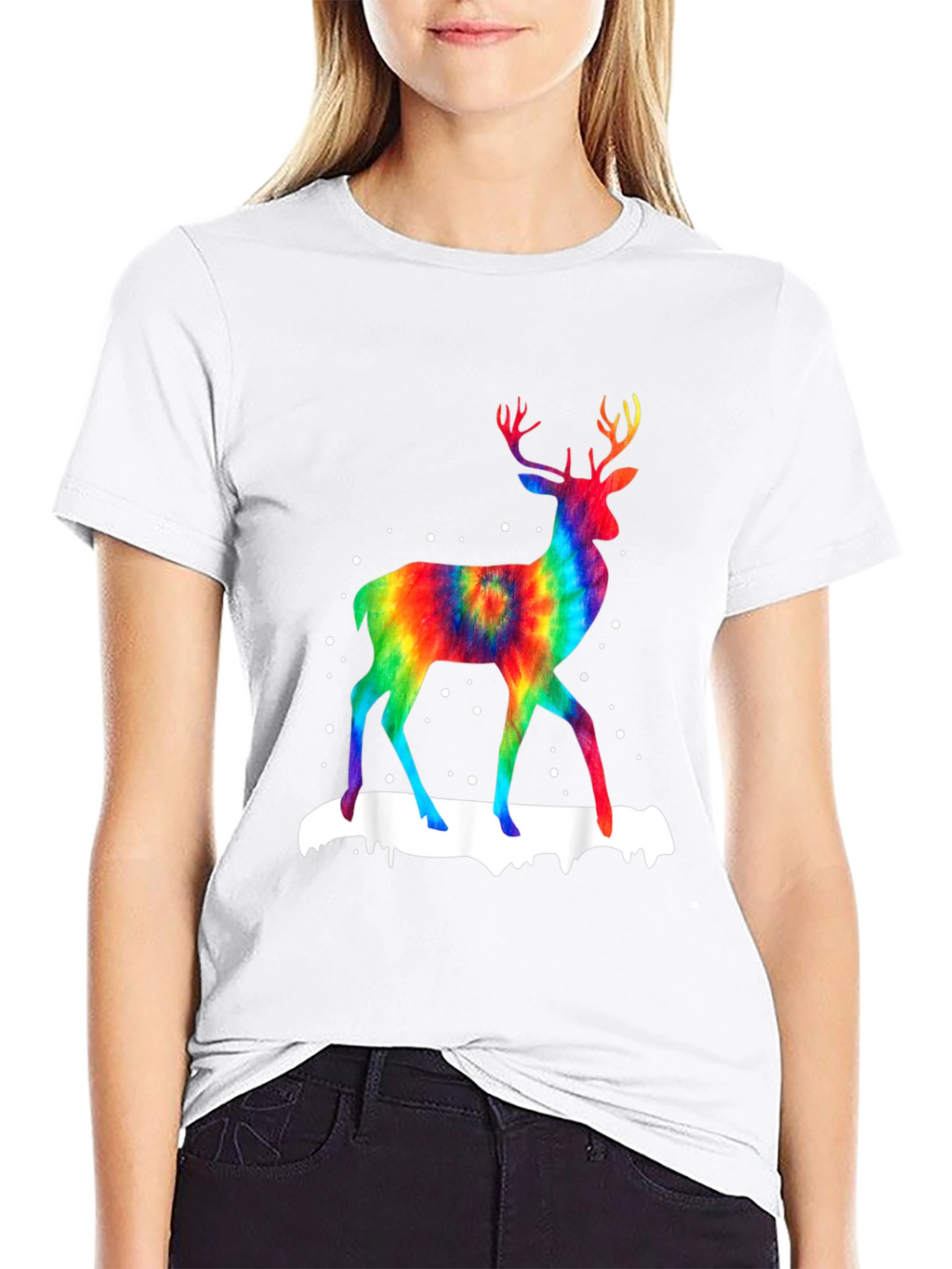 Rainbow Tie-Dye Deer Graphic T-Shirt