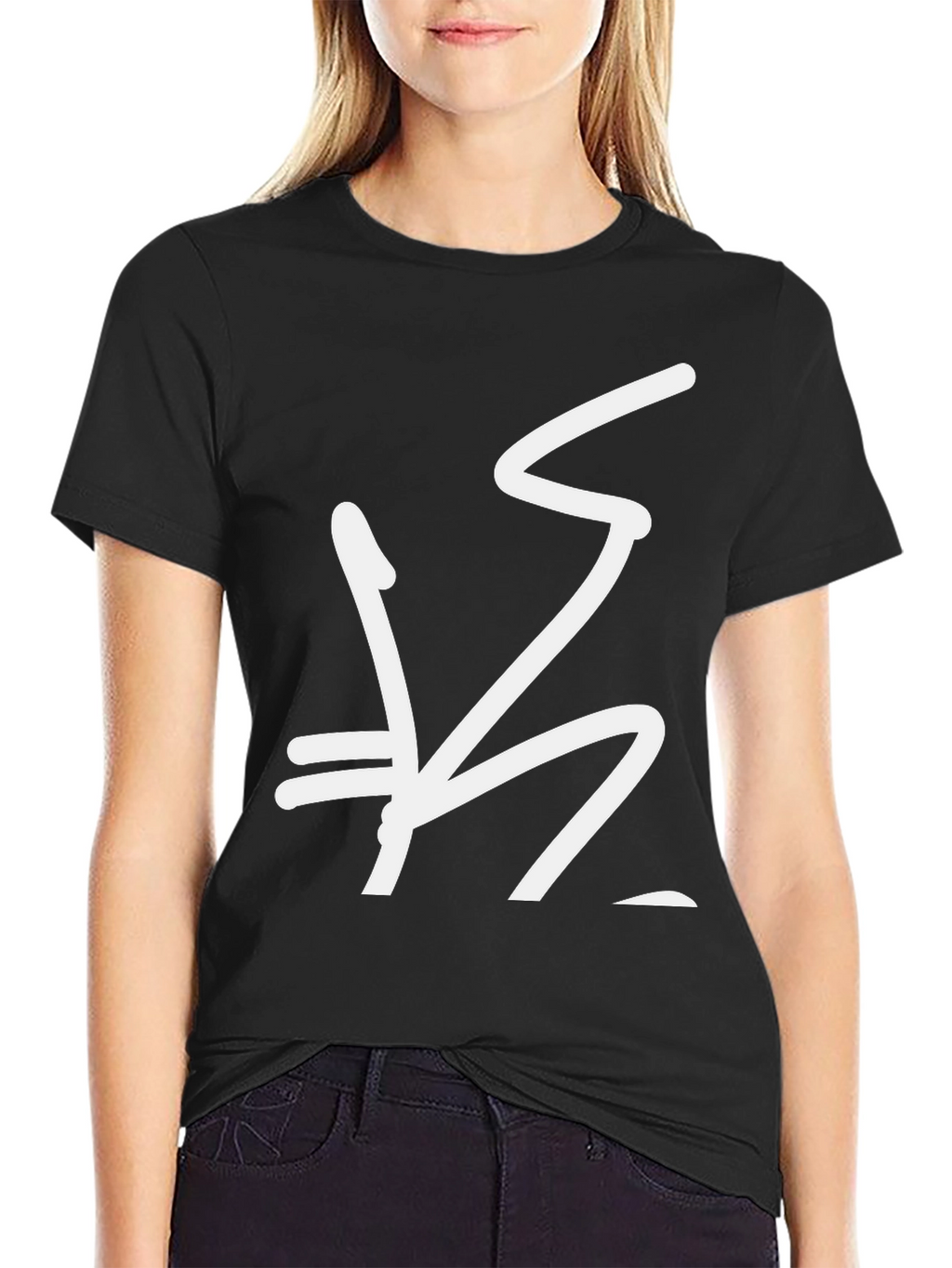 Black Graphic Tee with Abstract White Design