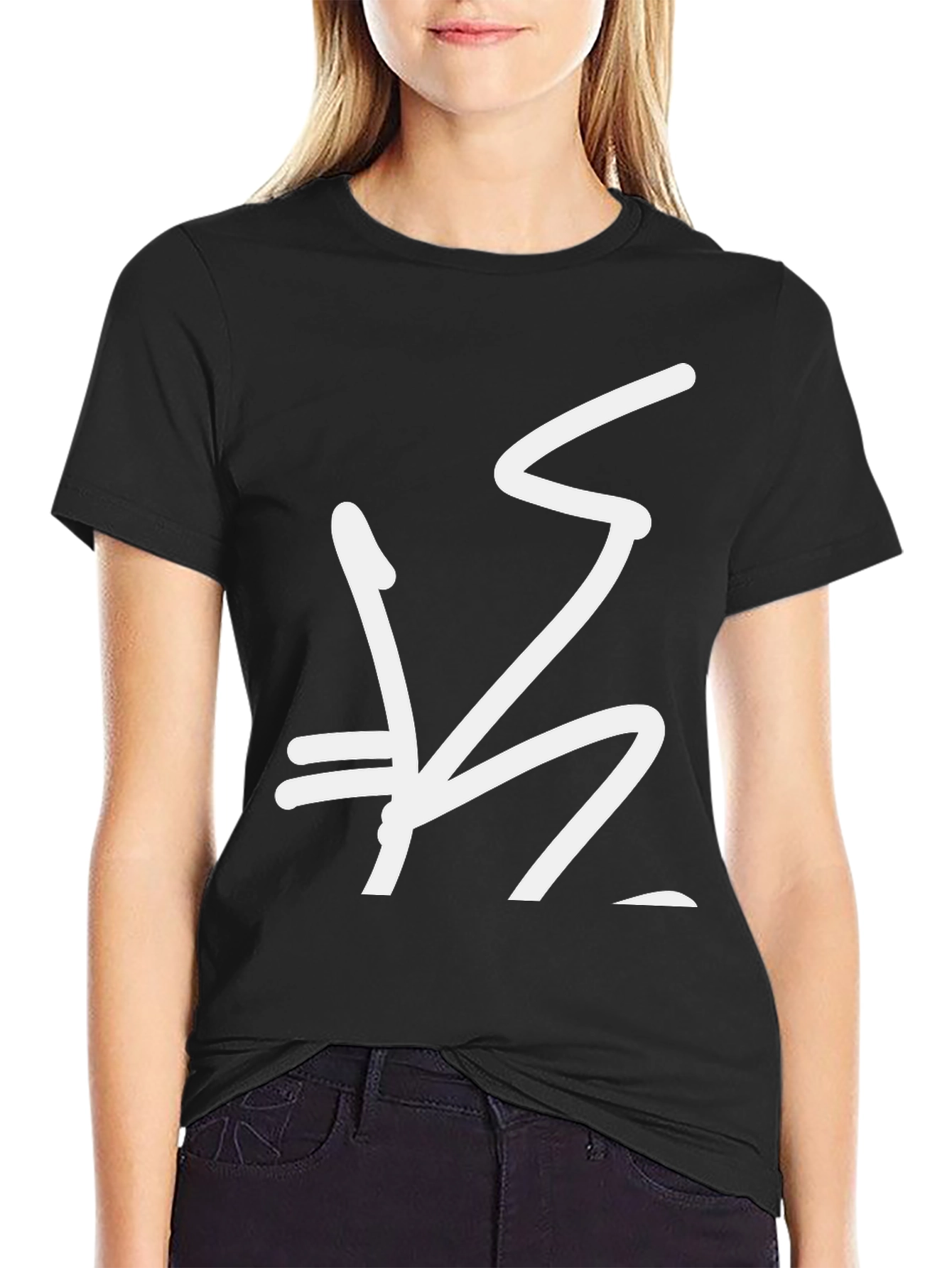 Black Graphic Tee with Abstract White Design