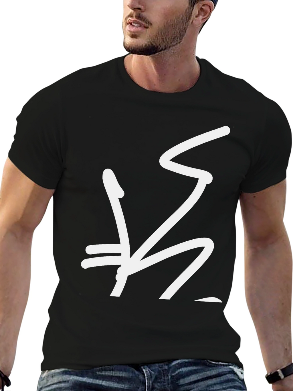 Black Graphic Tee with Abstract White Design