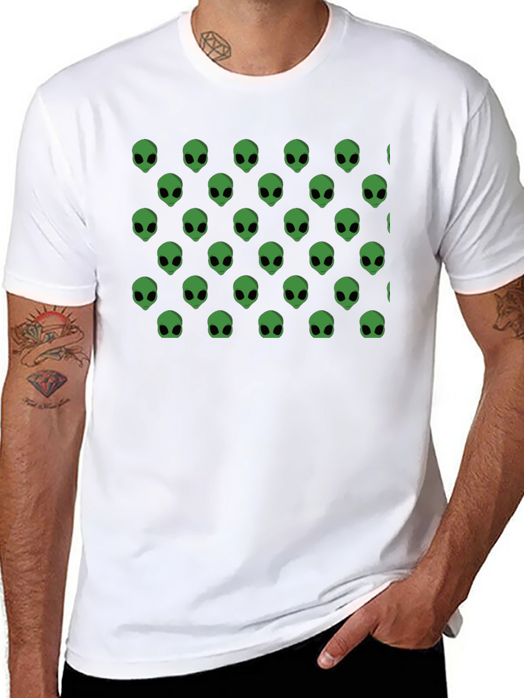 Alien Head Pattern Black T-Shirt