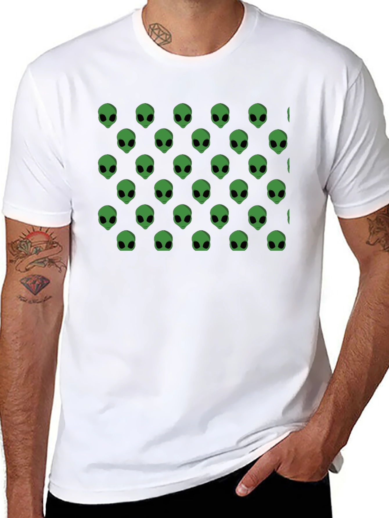 Alien Head Pattern Black T-Shirt