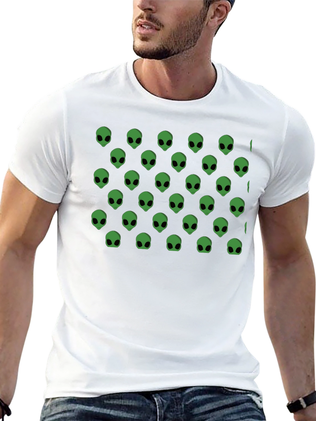 Alien Head Pattern Black T-Shirt