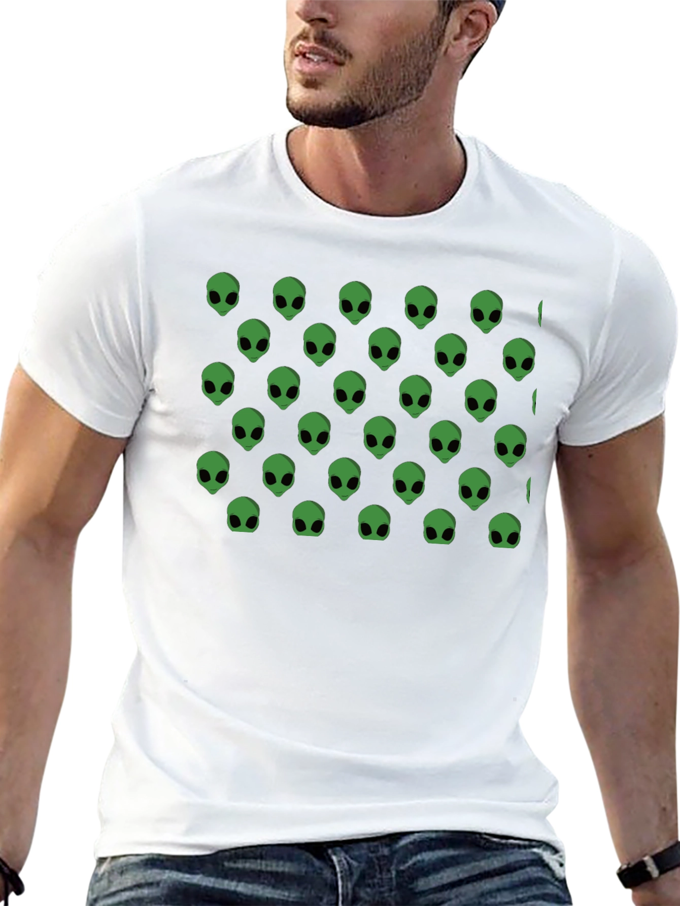 Alien Head Pattern Black T-Shirt