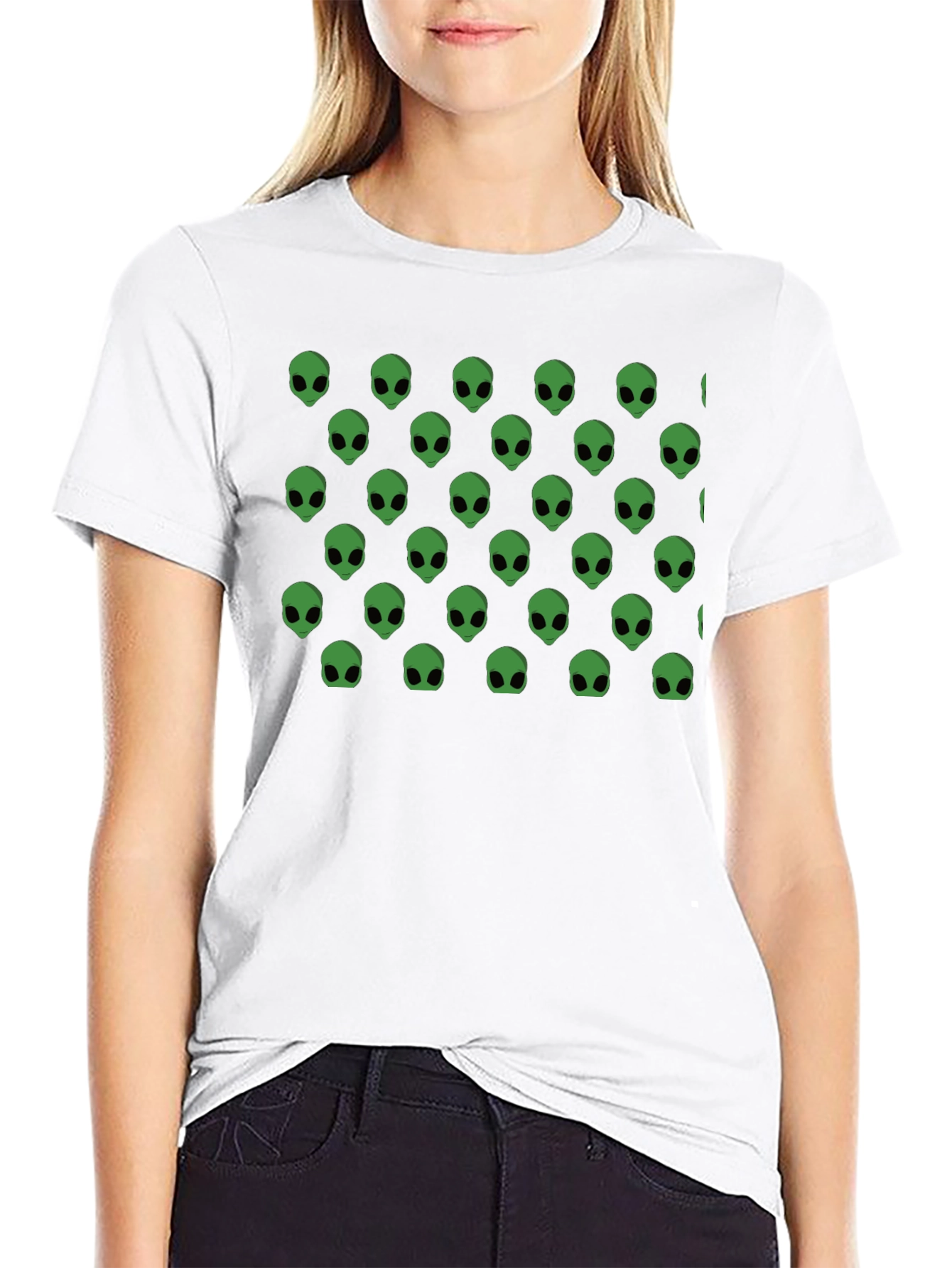 Alien Head Pattern Black T-Shirt