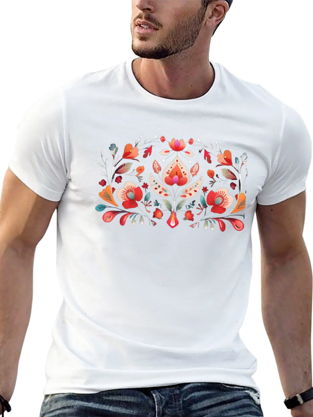Floral Folk Art Black T-Shirt