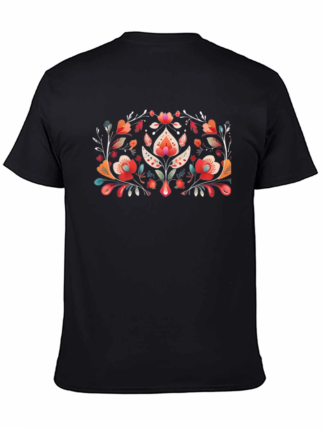 Floral Folk Art Black T-Shirt