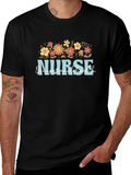Nurse Occupational Health Floral Black T-Shirt