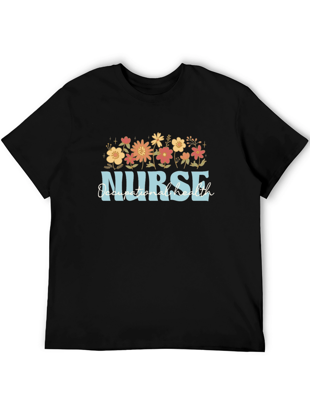 Nurse Occupational Health Floral Black T-Shirt