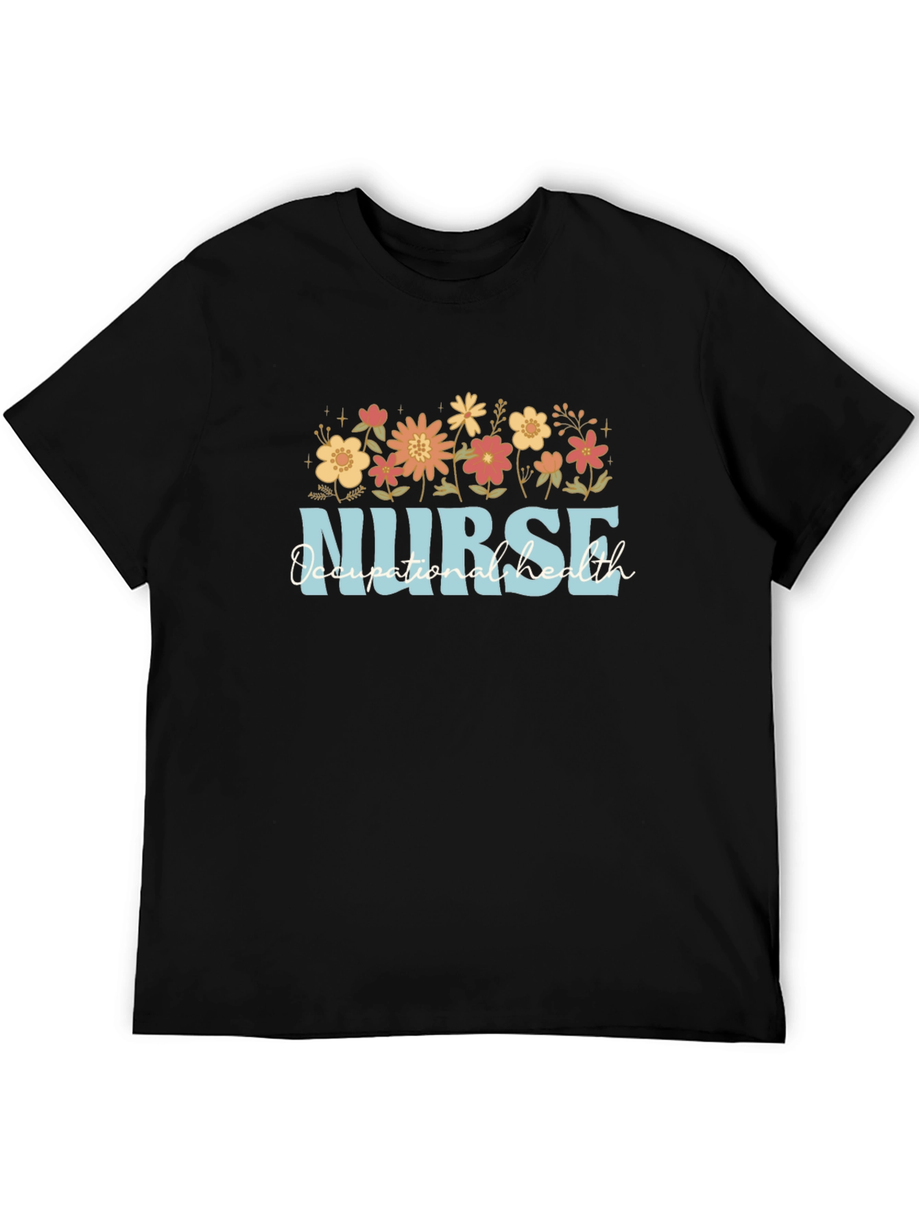 Nurse Occupational Health Floral Black T-Shirt