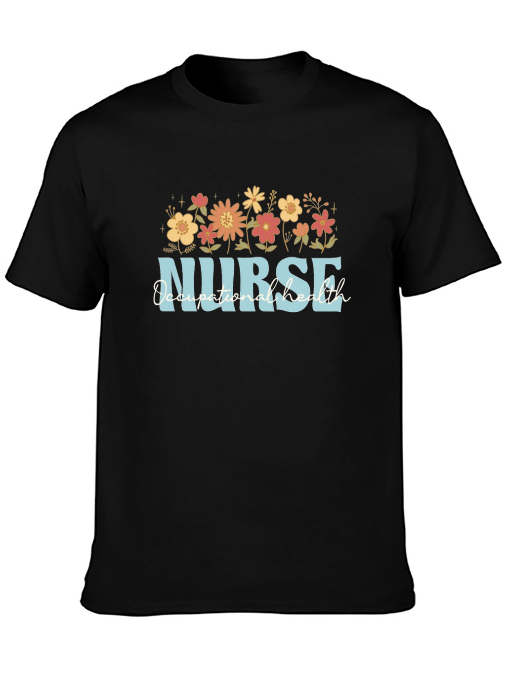 Nurse Occupational Health Floral Black T-Shirt