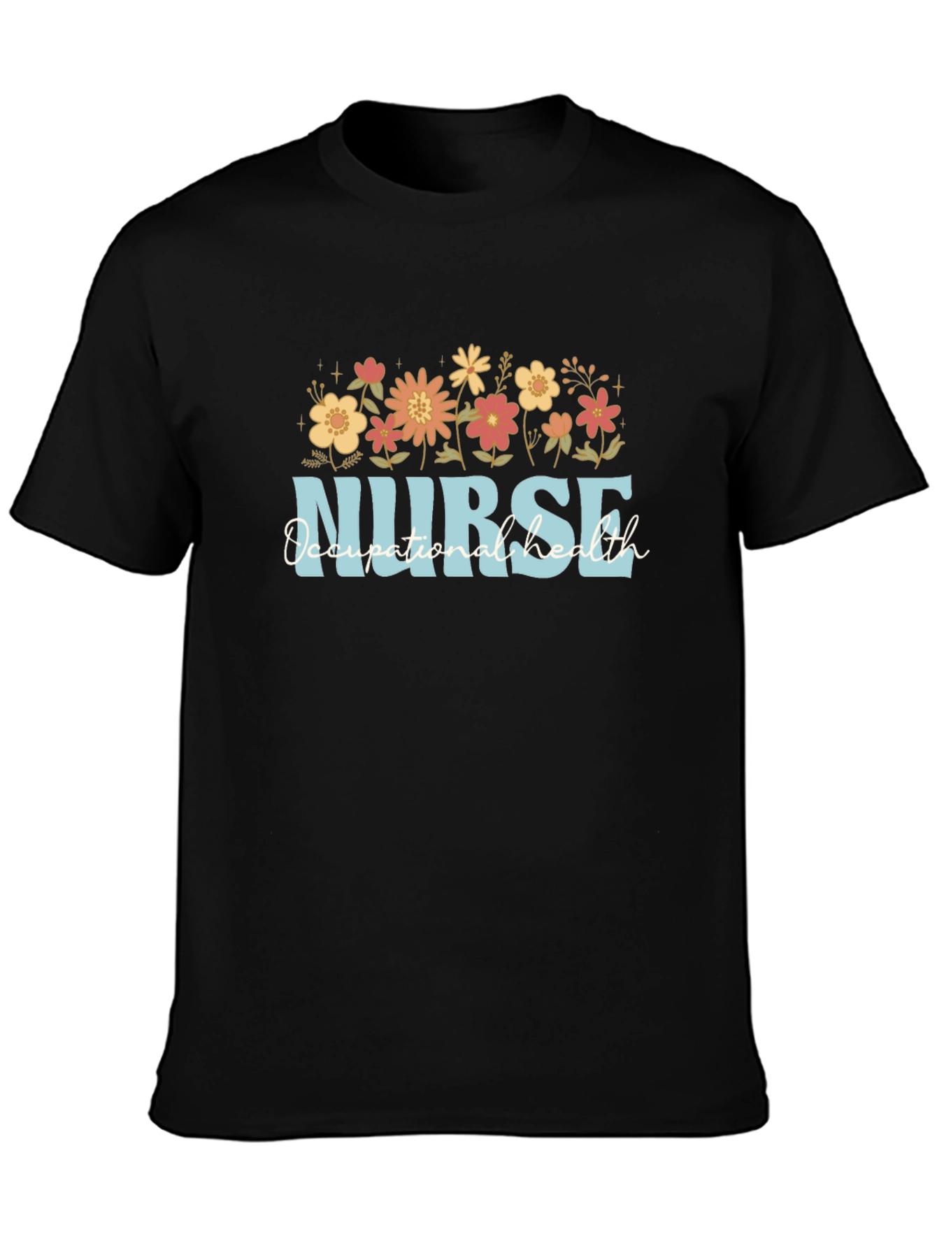 Nurse Occupational Health Floral Black T-Shirt