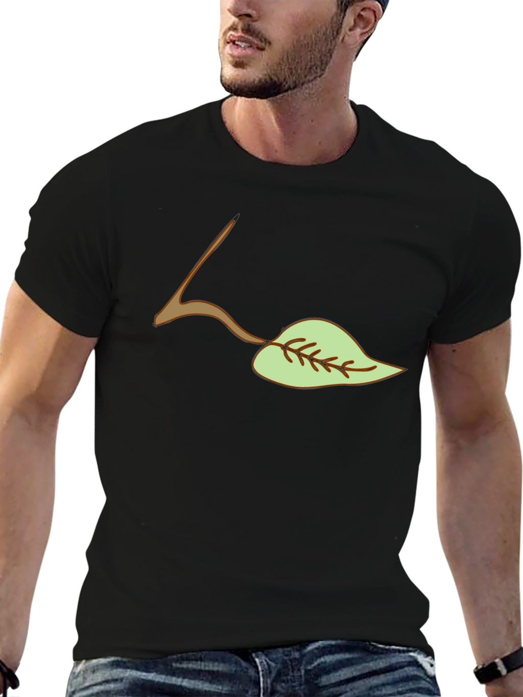 Leaf Graphic Tee - Casual Black T-Shirt