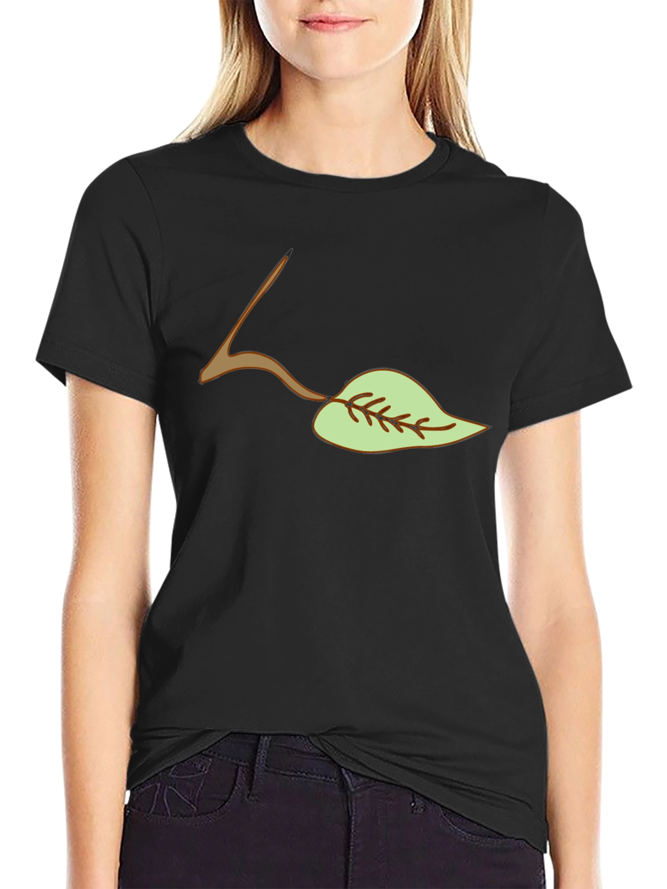 Leaf Graphic Tee - Casual Black T-Shirt