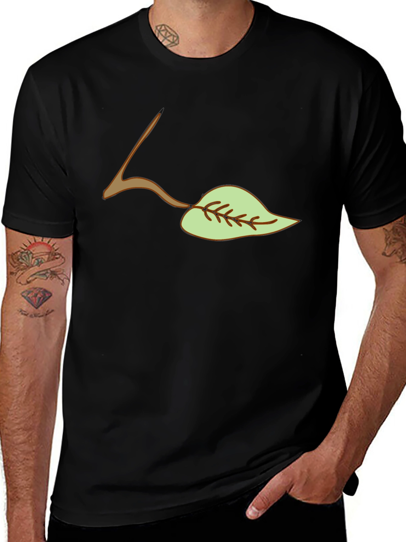 Leaf Graphic Tee - Casual Black T-Shirt