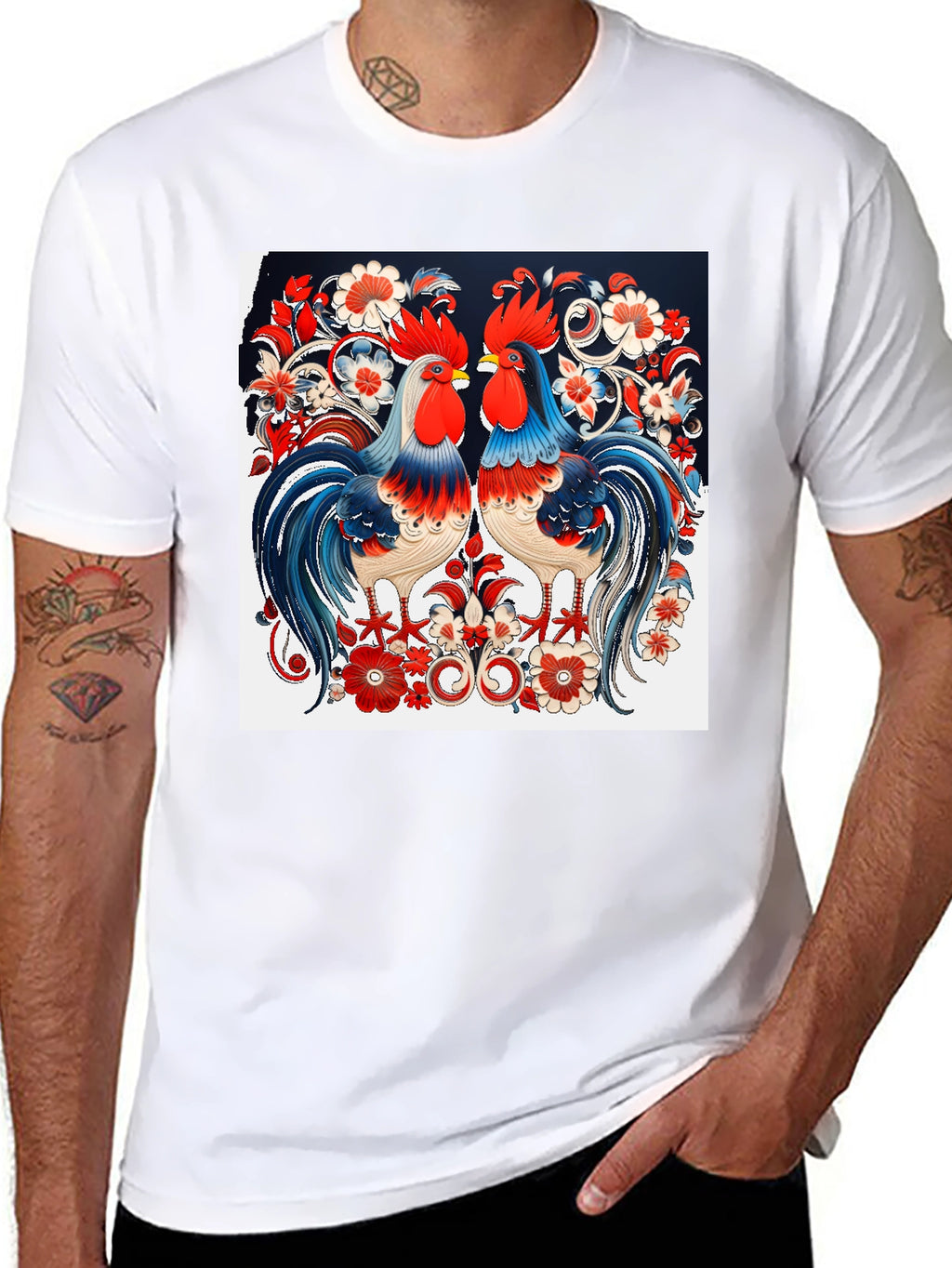 Rooster Floral Print T-Shirt
