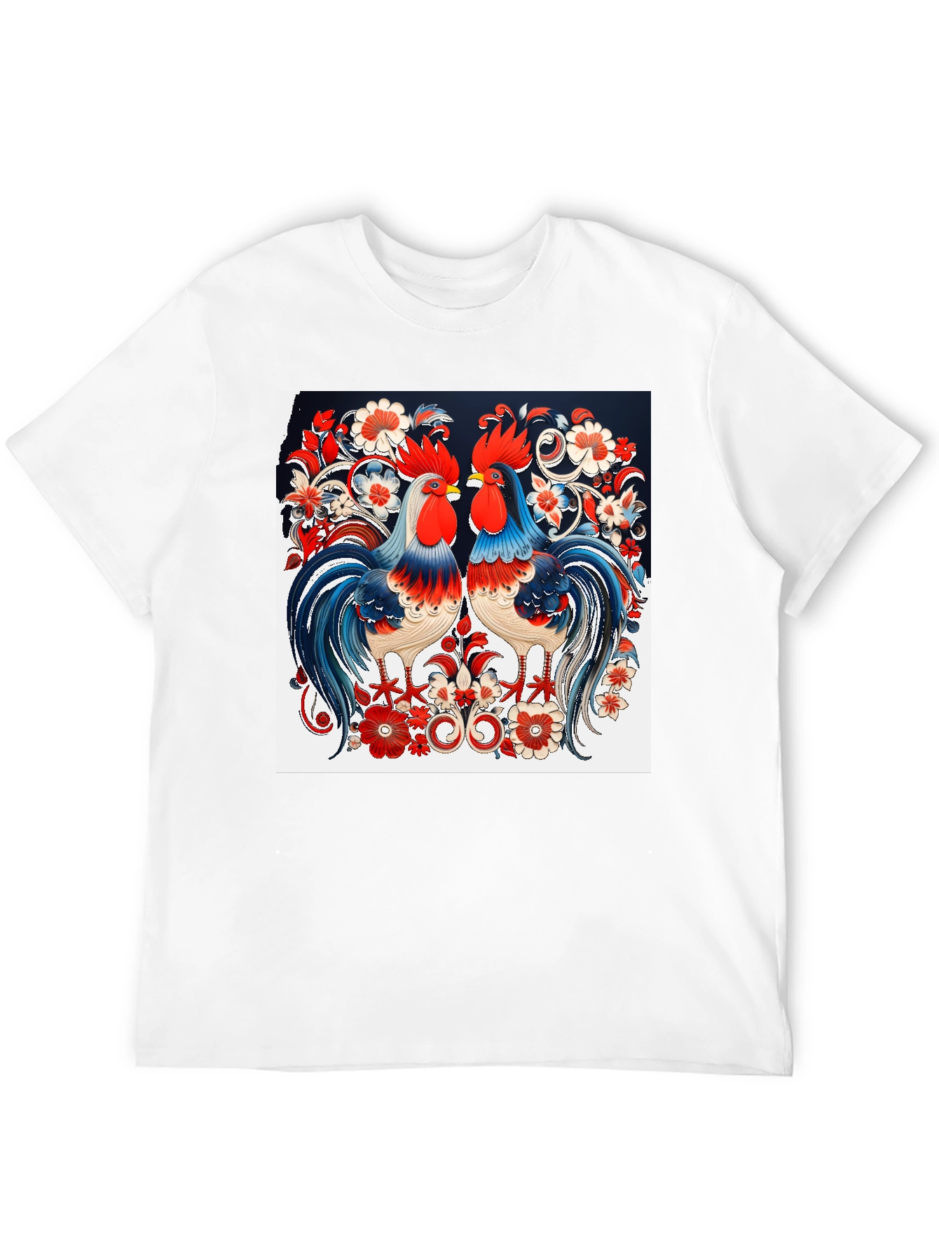 Rooster Floral Print T-Shirt