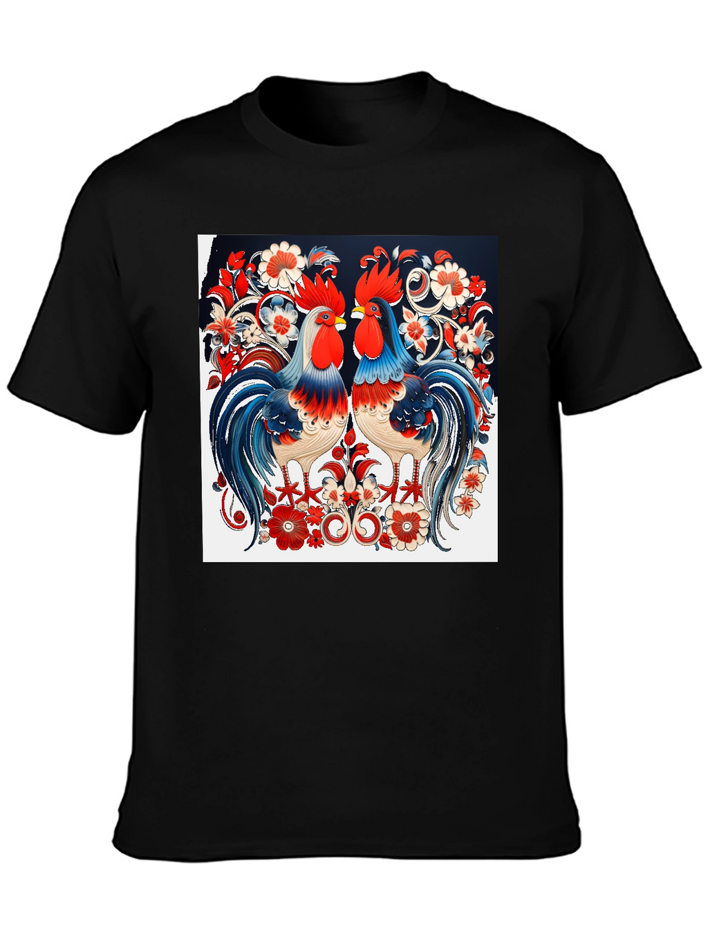 Rooster Floral Print T-Shirt