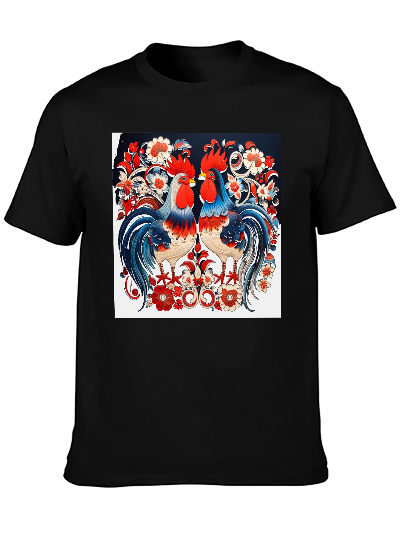 Rooster Floral Print T-Shirt