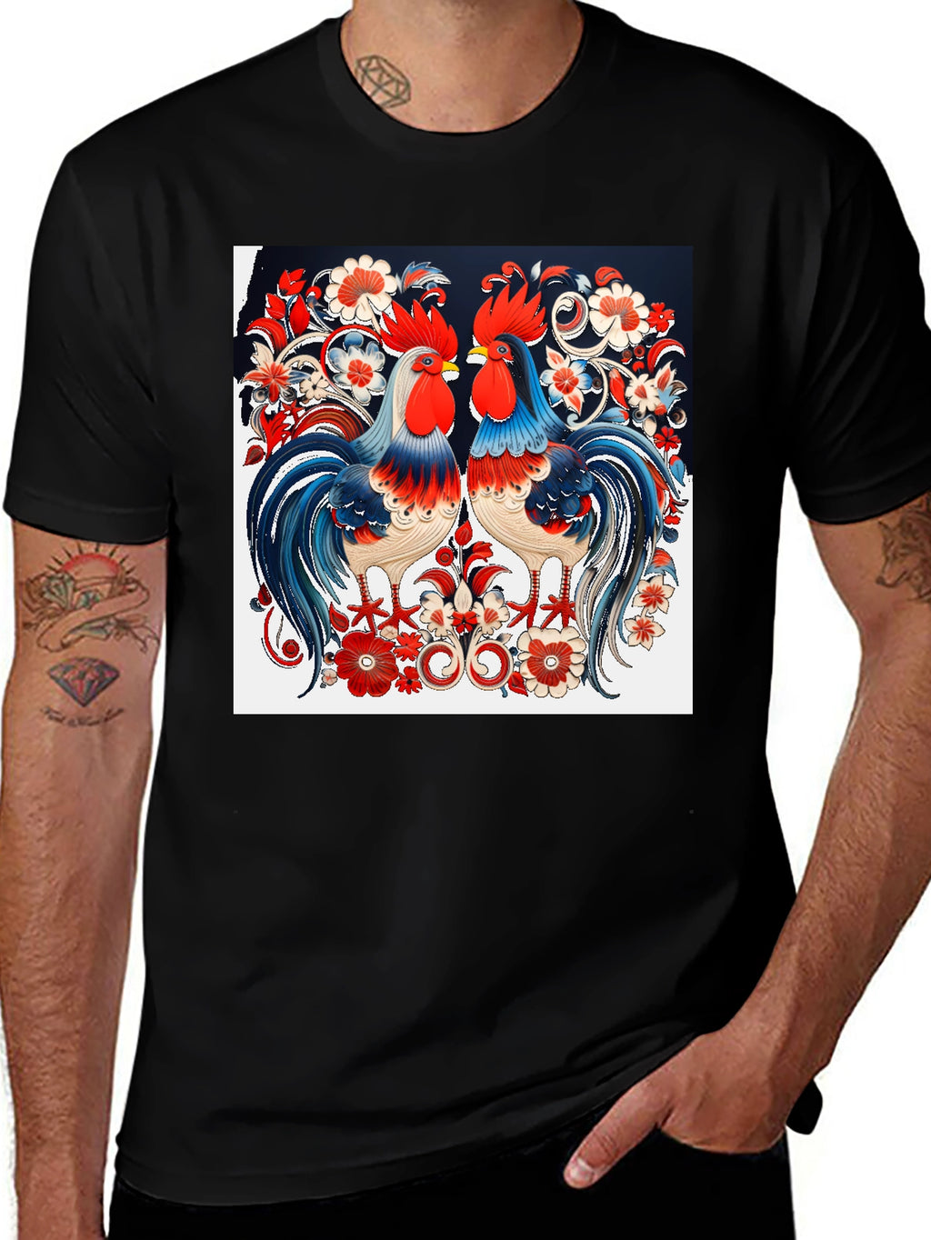 Rooster Floral Print T-Shirt