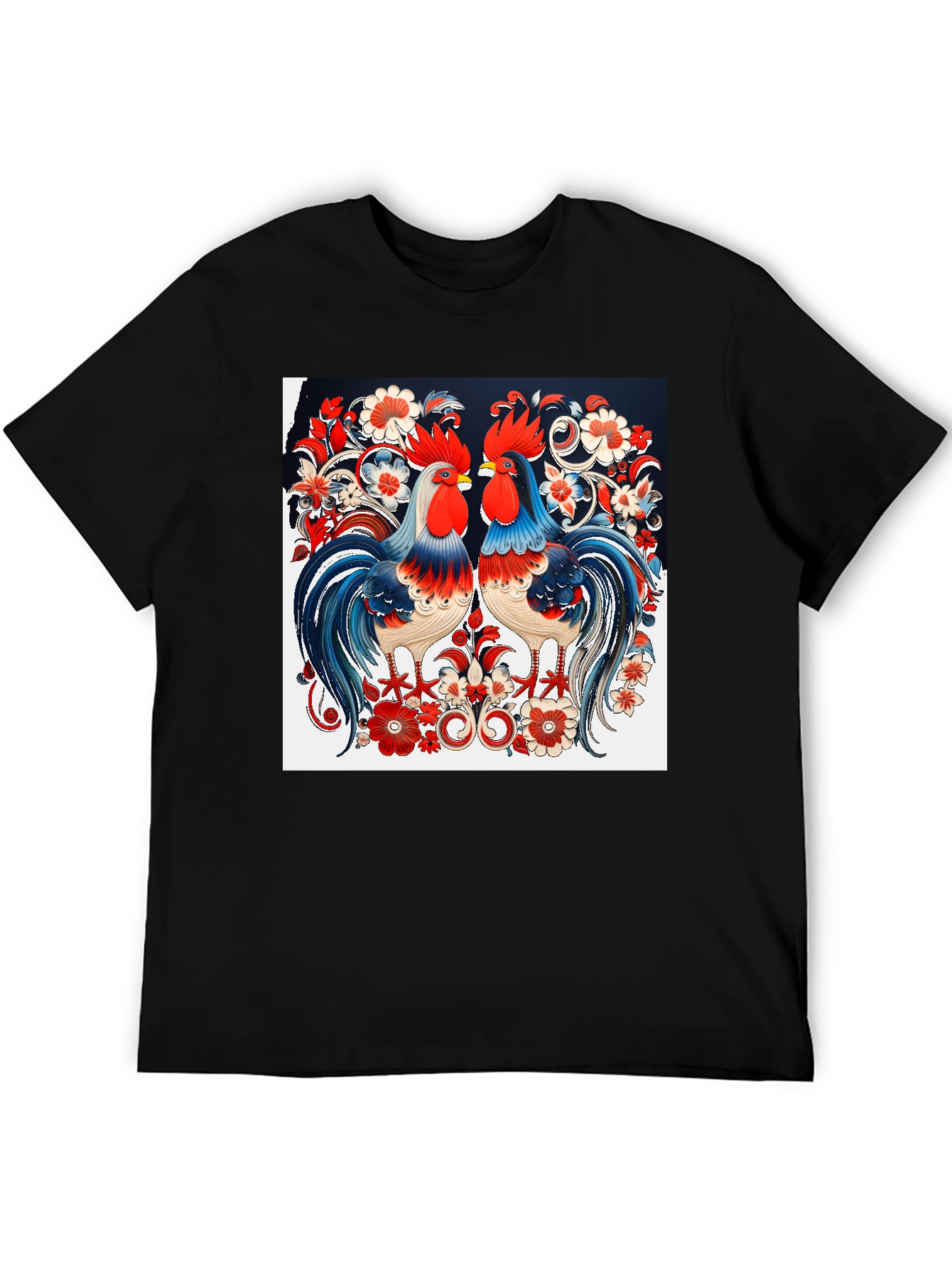 Rooster Floral Print T-Shirt