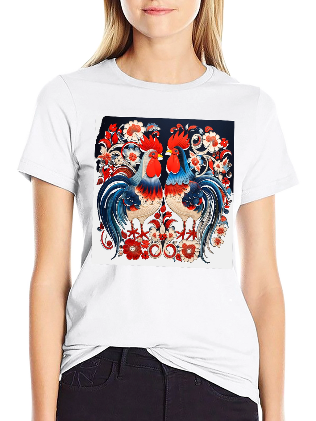 Rooster Floral Print T-Shirt