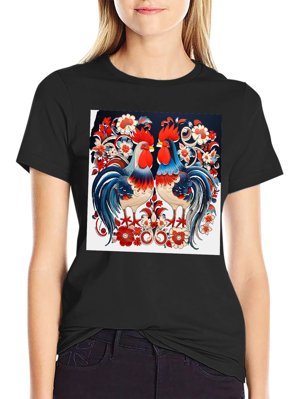 Rooster Floral Print T-Shirt