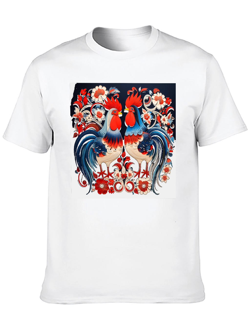 Rooster Floral Print T-Shirt