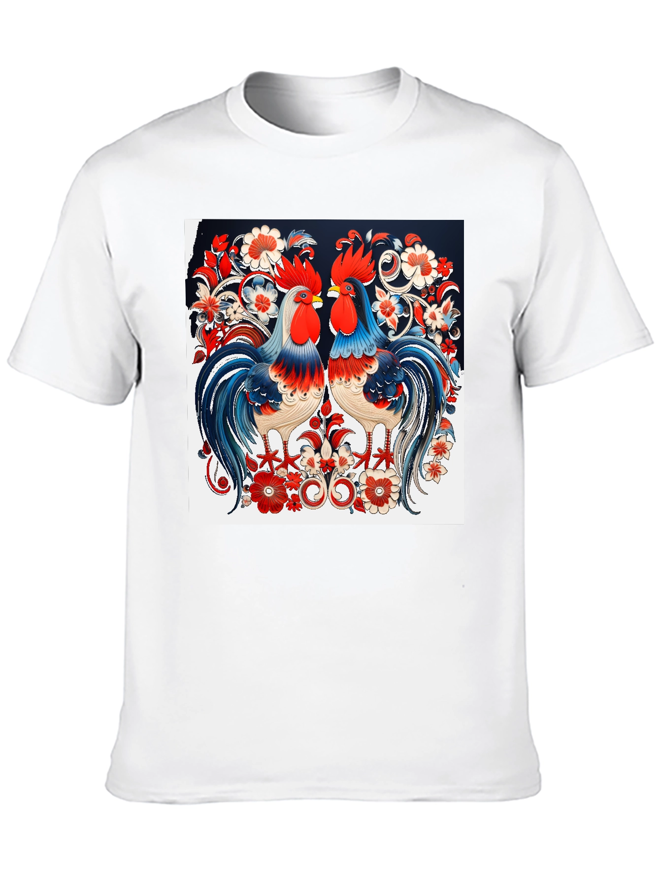 Rooster Floral Print T-Shirt