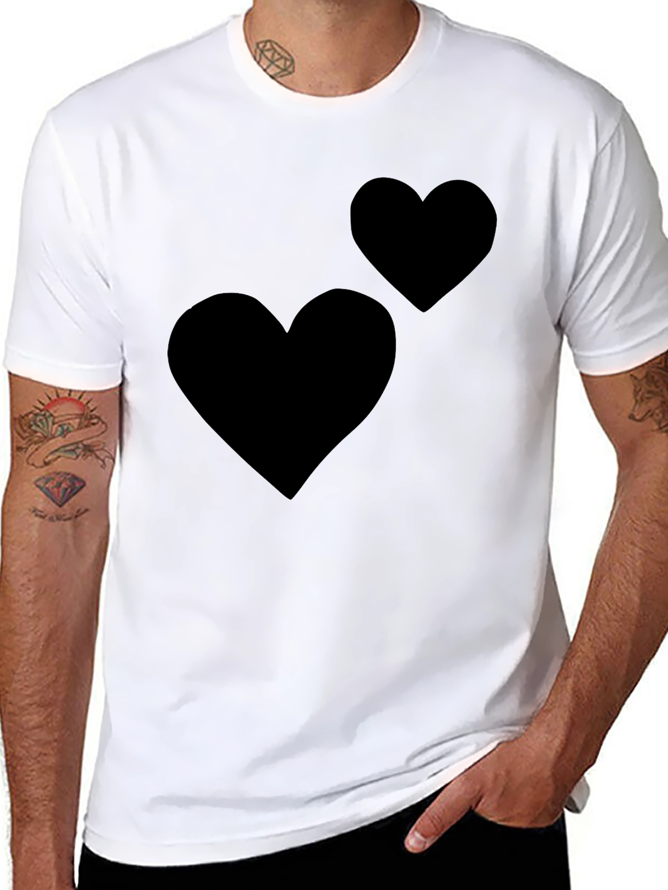 Modern Two Hearts Black T-Shirt for Men