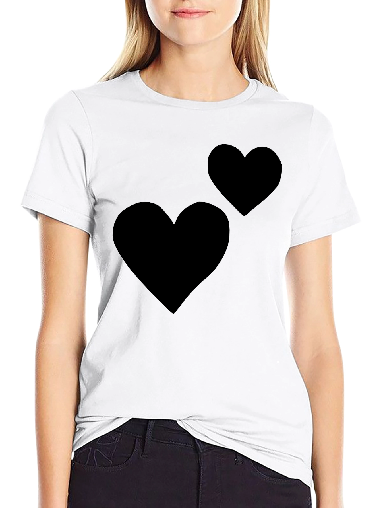 Modern Two Hearts Black T-Shirt for Men