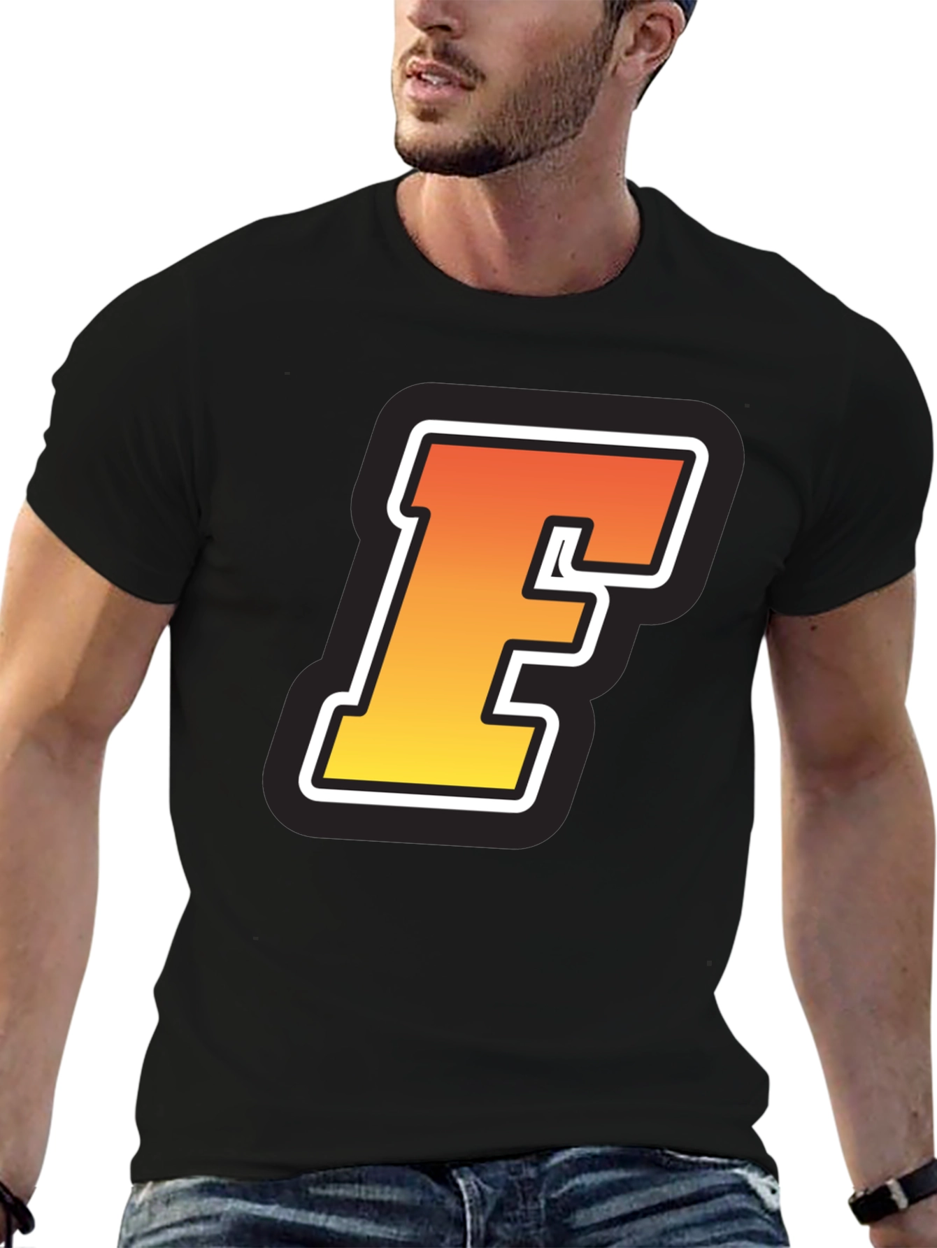 Retro F Graphic Tee - Black Short Sleeve