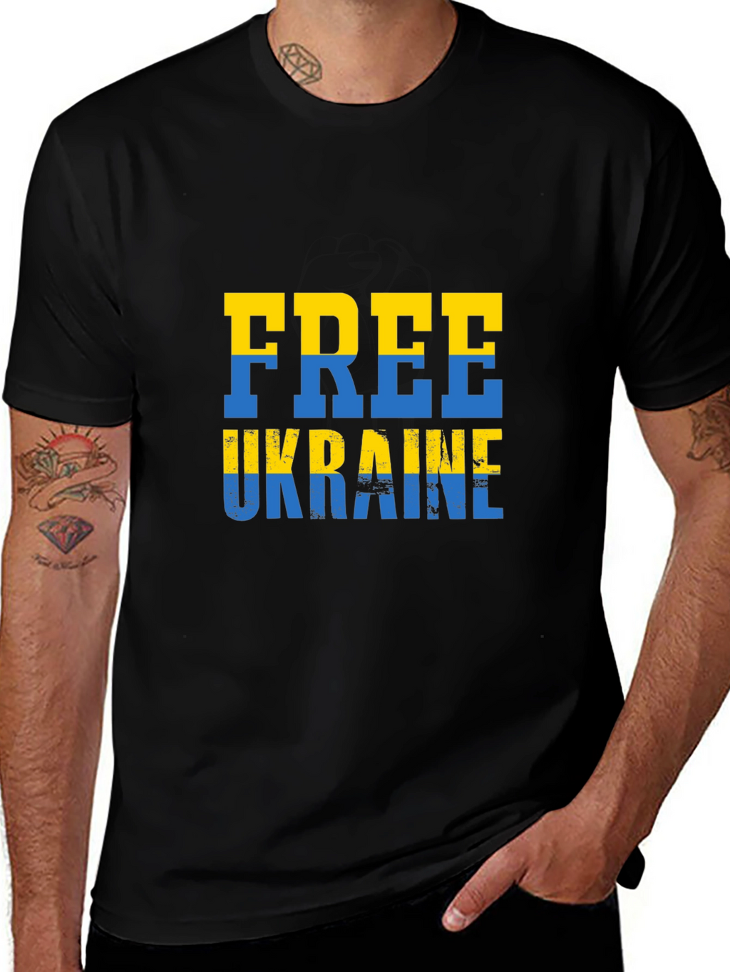 Free Ukraine Tee - Black Cotton Support T-Shirt