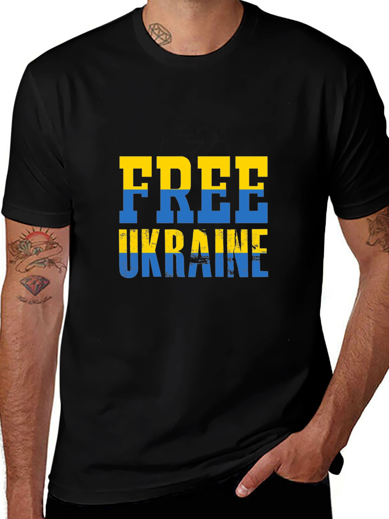 Free Ukraine Tee - Black Cotton Support T-Shirt