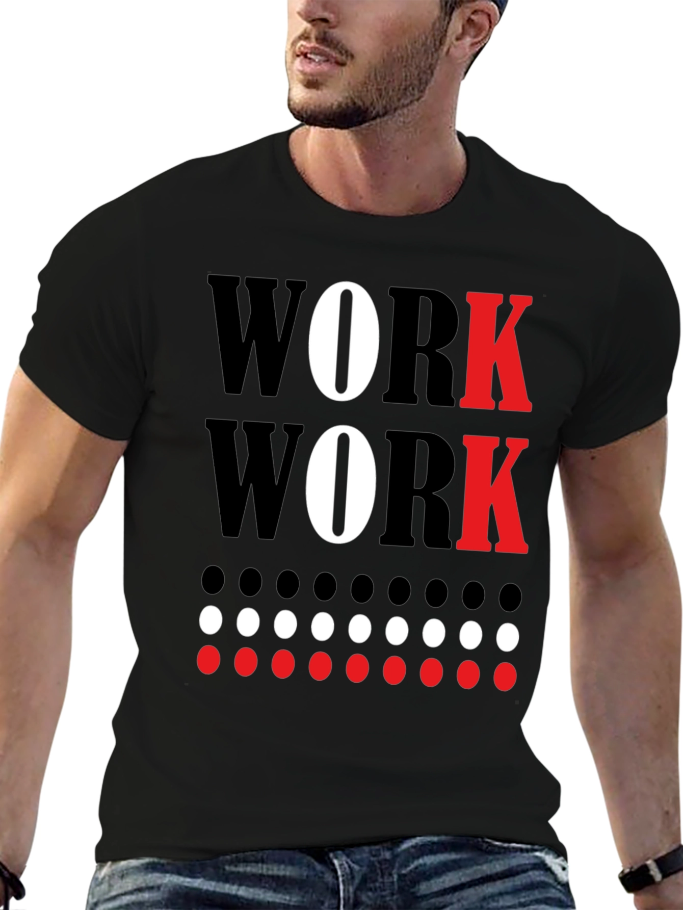 Work Graphic Tee - Black Cotton Crew Neck