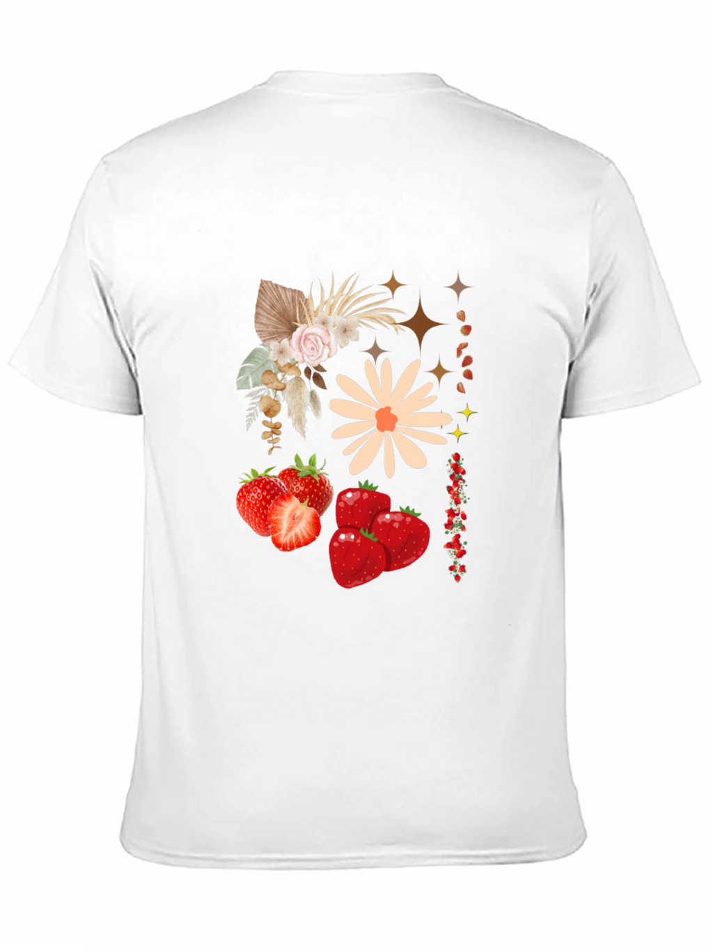 Strawberry Floral Print Black Casual Tee