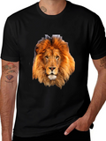 Lion Head Graphic Print Black T-Shirt