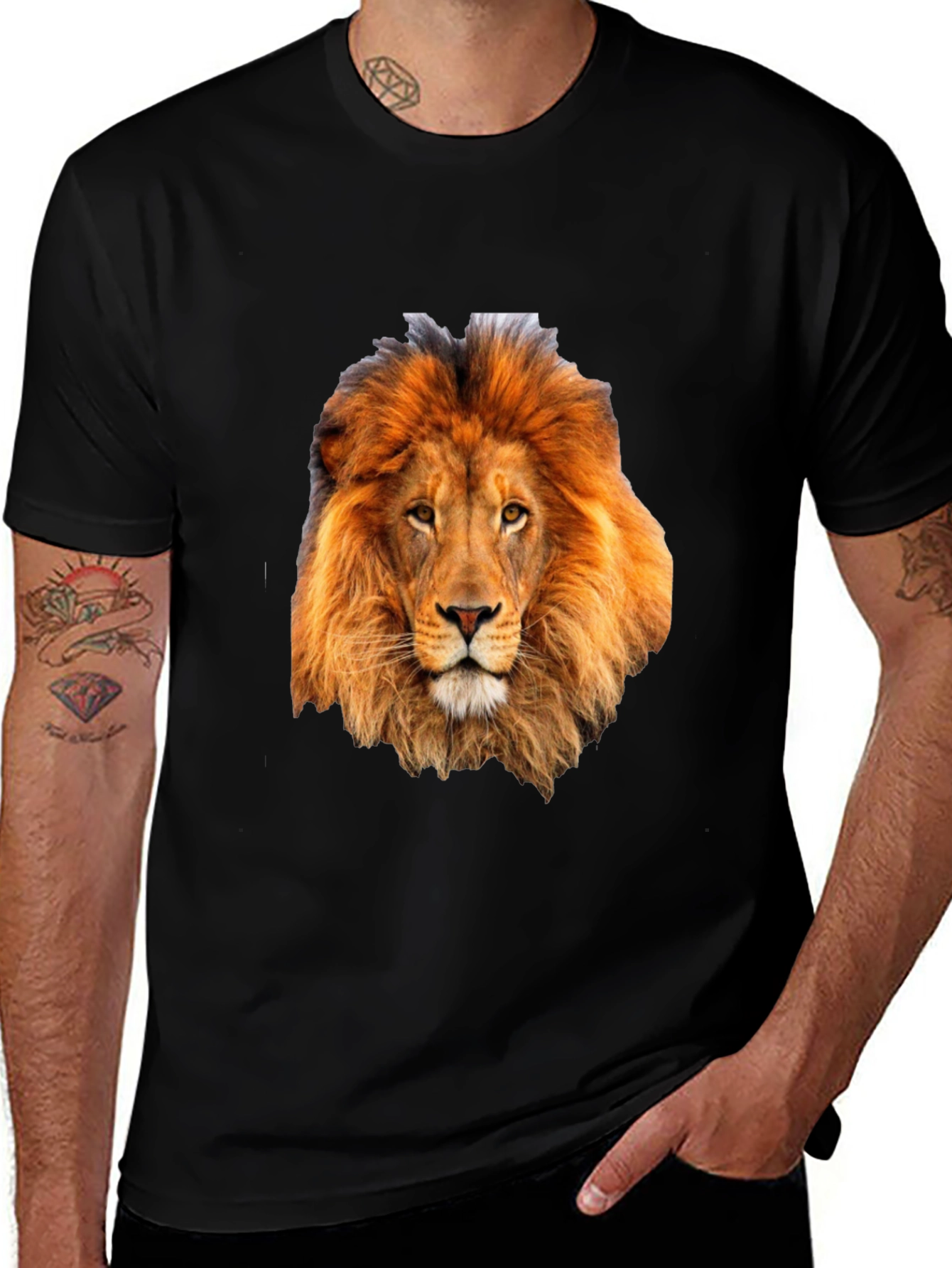 Lion Head Graphic Print Black T-Shirt