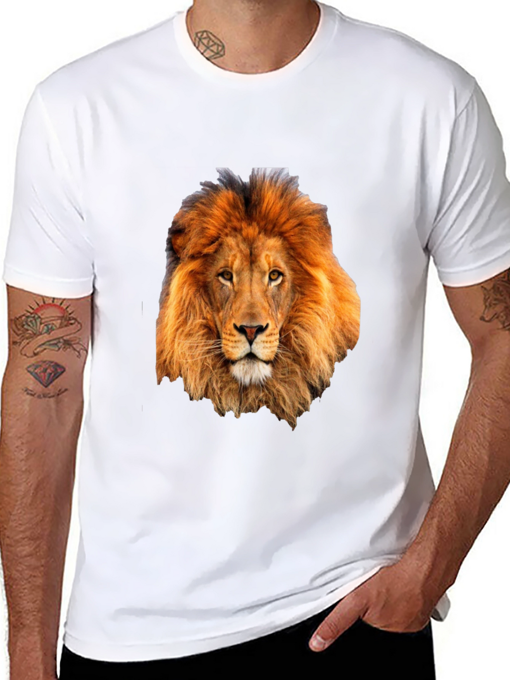 Lion Head Graphic Print Black T-Shirt