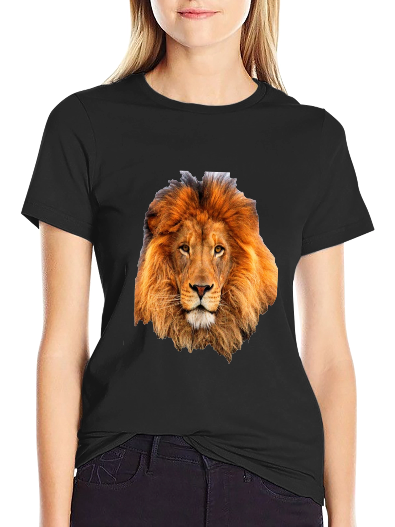 Lion Head Graphic Print Black T-Shirt