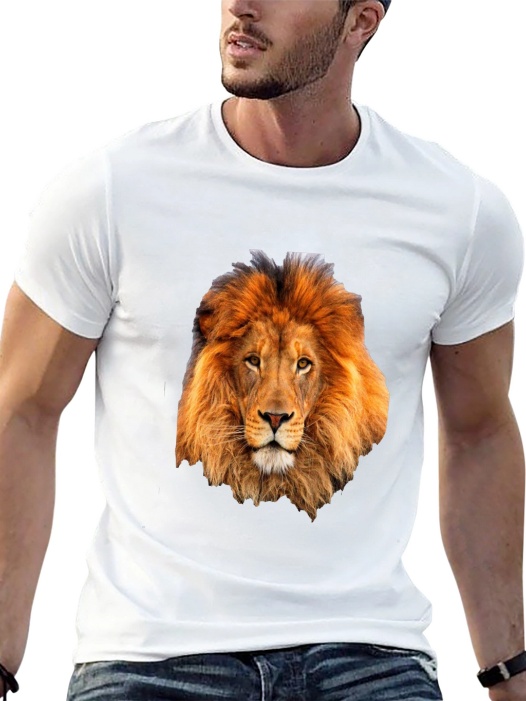 Lion Head Graphic Print Black T-Shirt