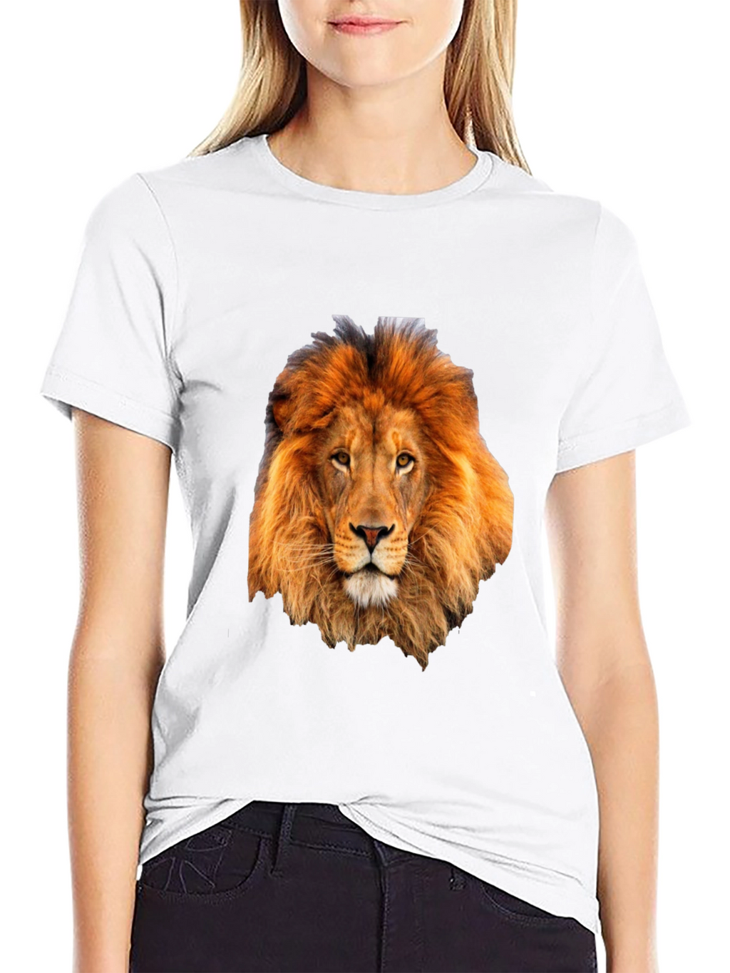 Lion Head Graphic Print Black T-Shirt