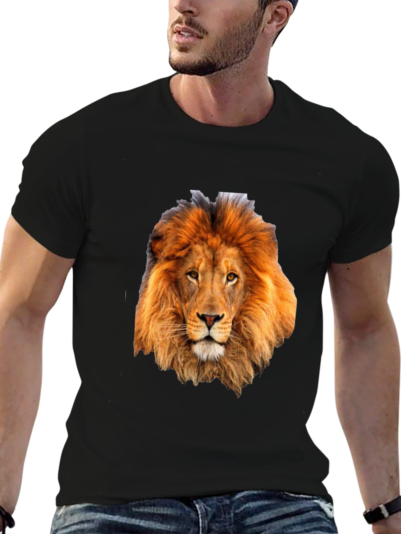 Lion Head Graphic Print Black T-Shirt