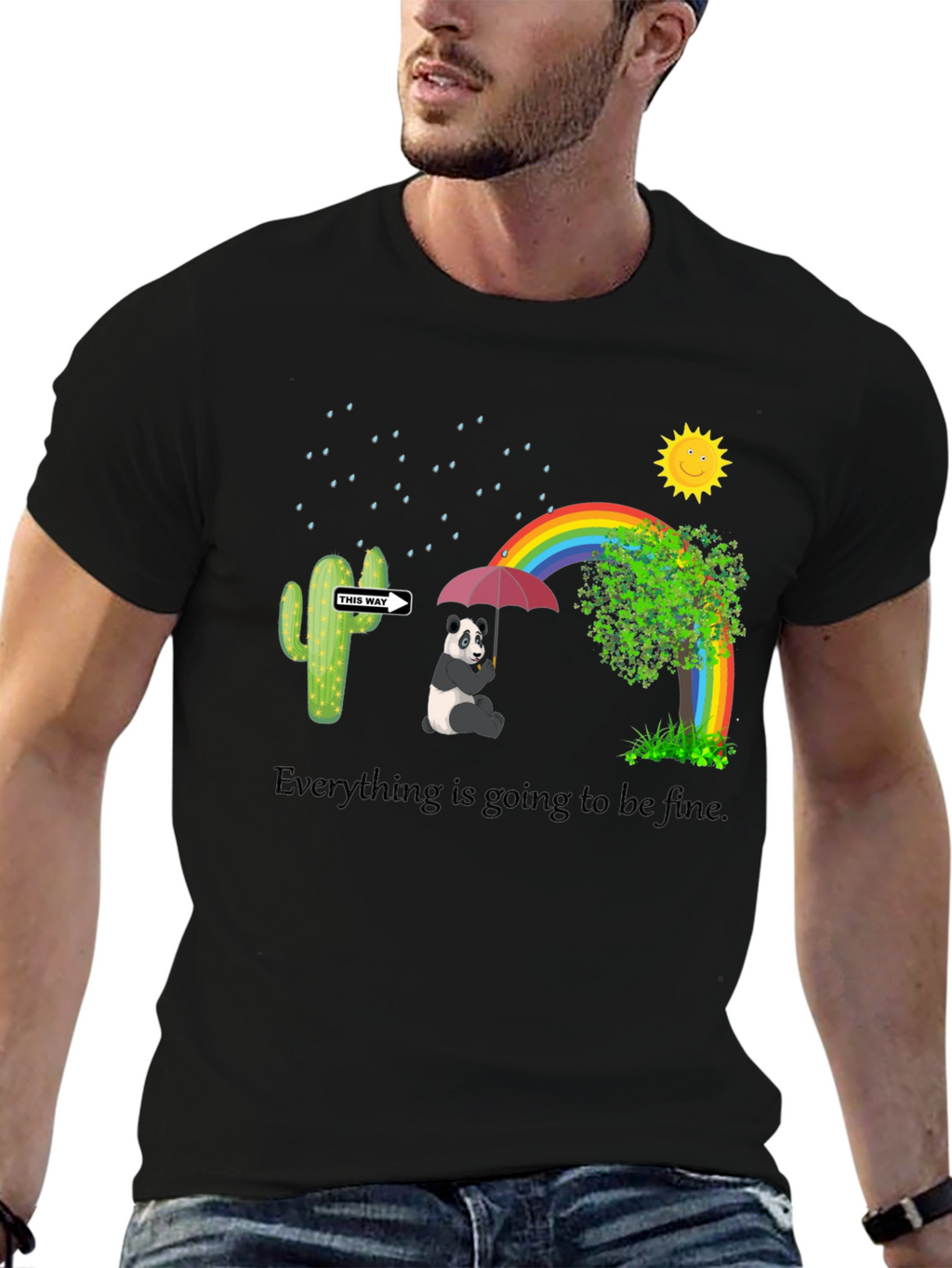 Panda Rainbow Black T-Shirt