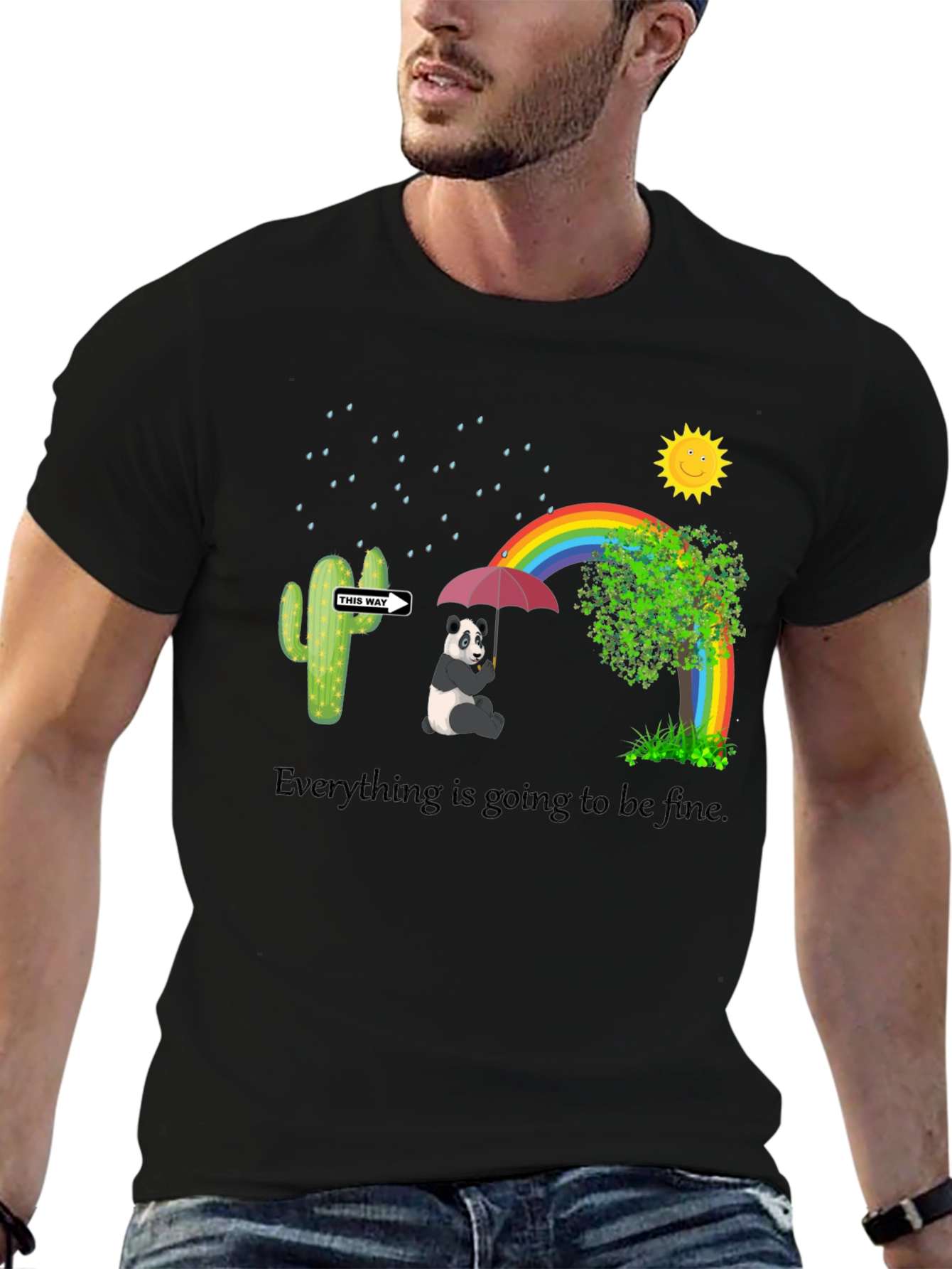 Panda Rainbow Black T-Shirt