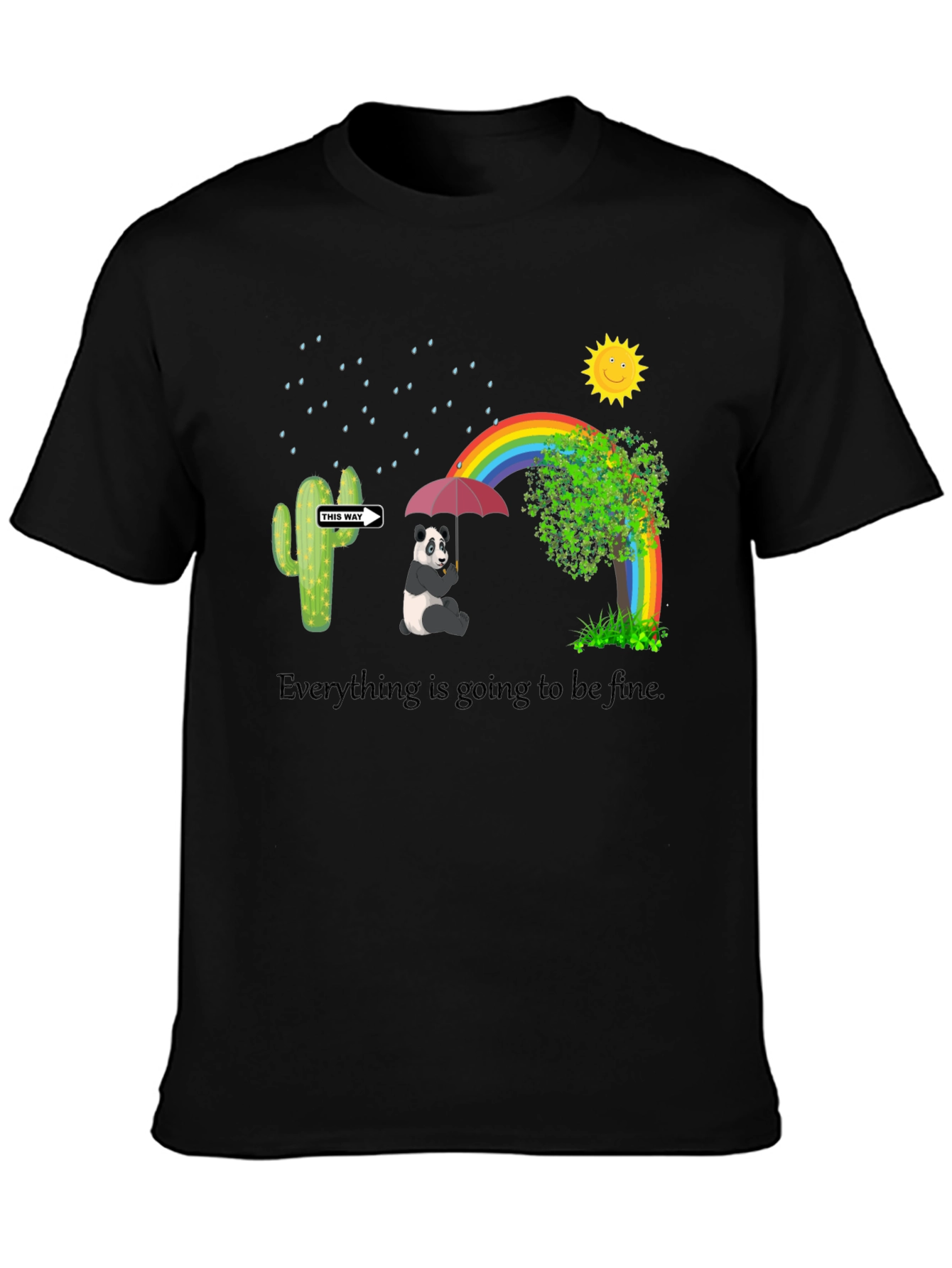 Panda Rainbow Black T-Shirt