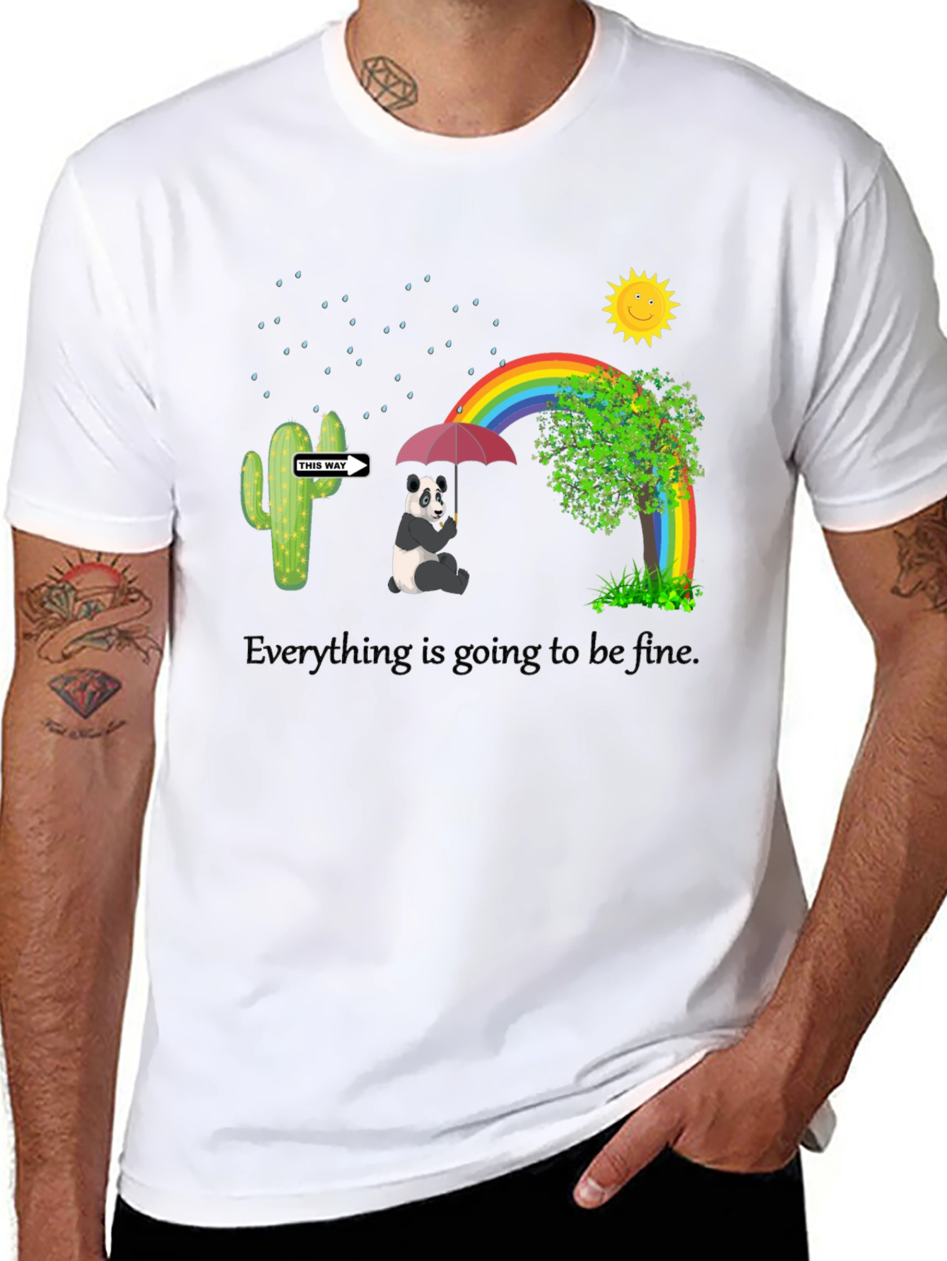 Panda Rainbow Black T-Shirt
