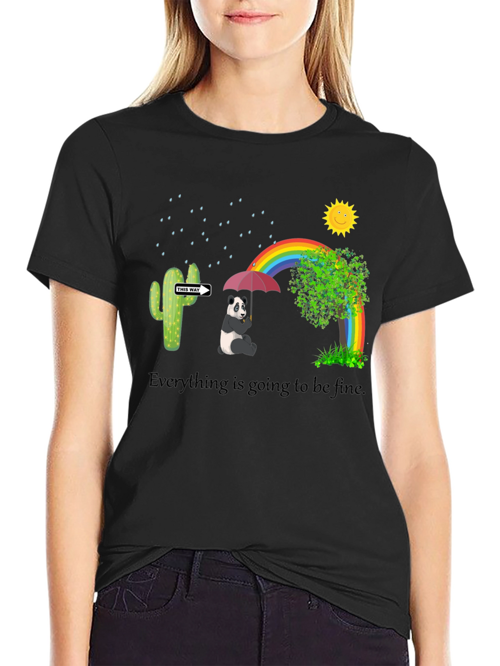 Panda Rainbow Black T-Shirt