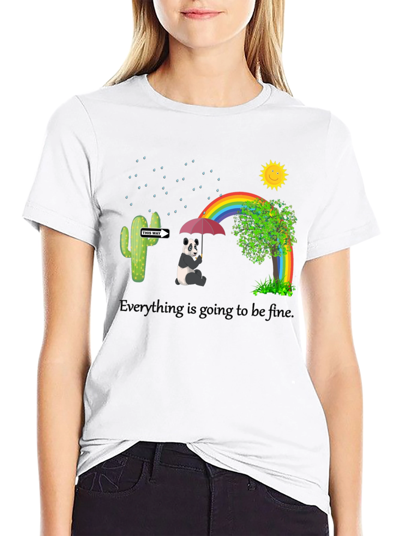 Panda Rainbow Black T-Shirt