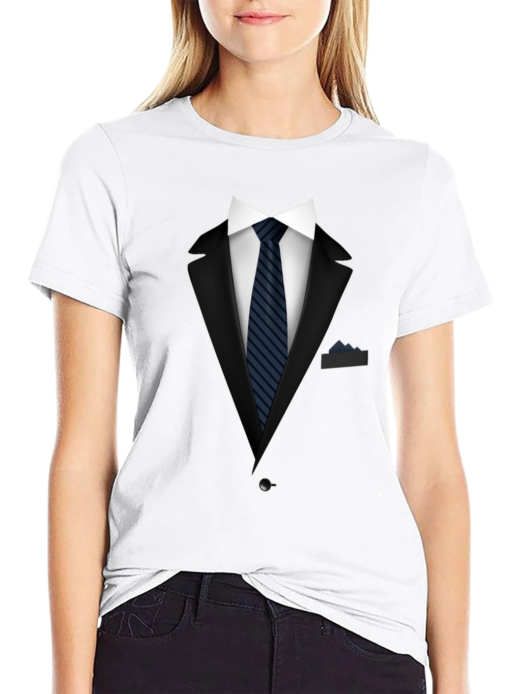 Tuxedo Print Crew Neck T-Shirt - Costume Style Tee